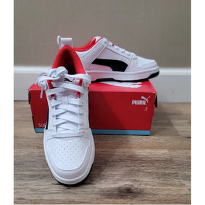 NIB Puma Rebound Layup Lo SL Jr Red Black And White Boys Aize 5.5